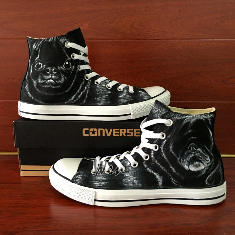 Custom Design Pet Dog Black Converse All Star Shoes Hand Painted Canvas Sneakers