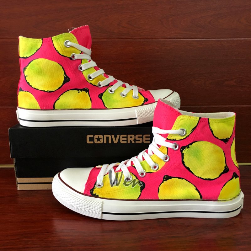 Hand Painted Fruit Lemon Canvas Shoes Original Design Converse All Star High Top Sneakers