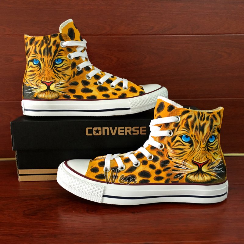 Design Leopard Animal Converse Shoes Original Hand Painted Canvas Sneakers for Man Woman