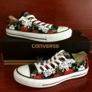 Original Hand Painted Shoes Roses Skull Design Converse Low Top Canvas Sneakers