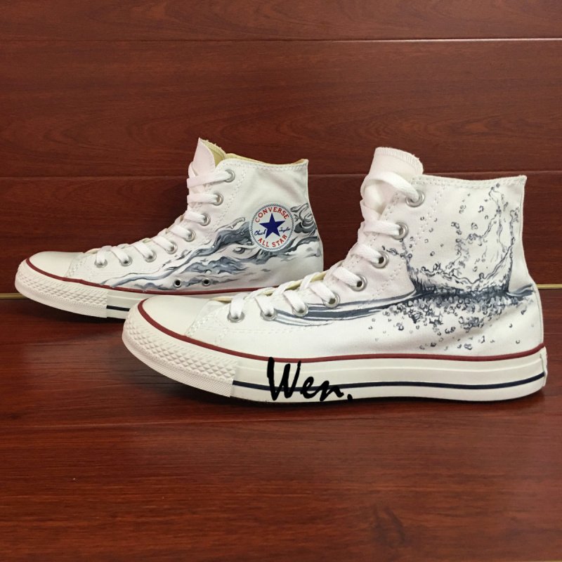 Original Design Water Drops White Converse Shoes High Top Hand Painted ...