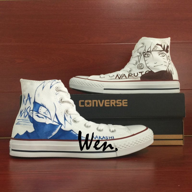 Anime Naruto Kakashi Custom Design Hand Painted Canvas Shoes Unisex White High Top Converse