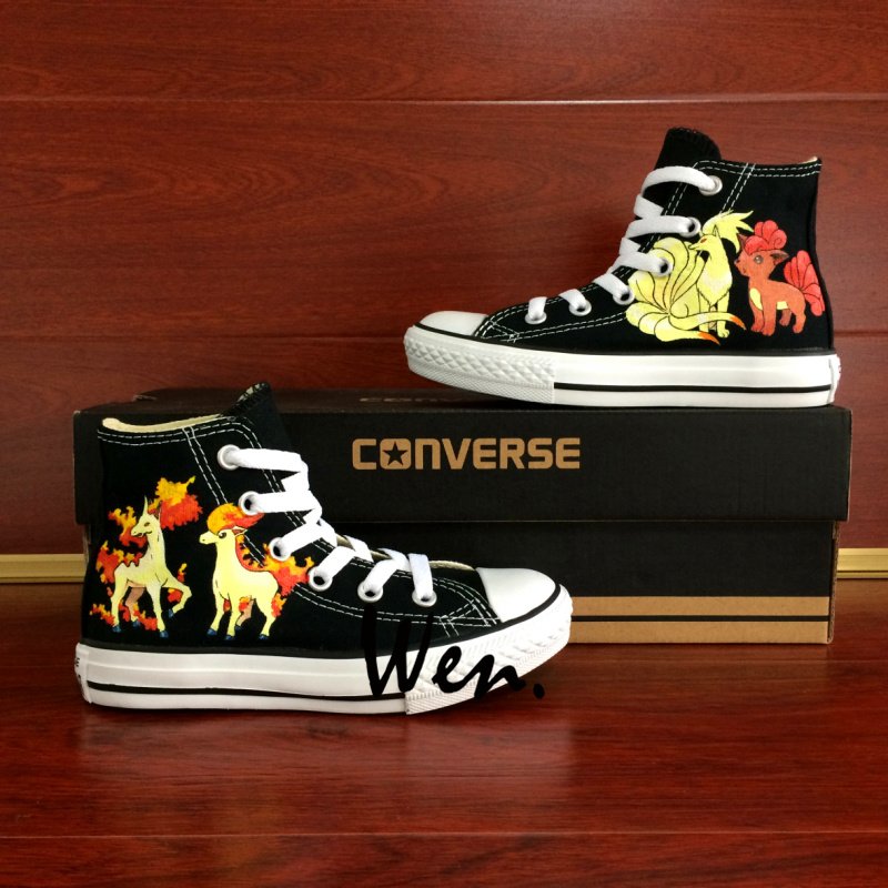 Pokemon Ninetales Rapidash Ponyta Vulpix Hand Painted Shoes Unisex Converse Sneakers