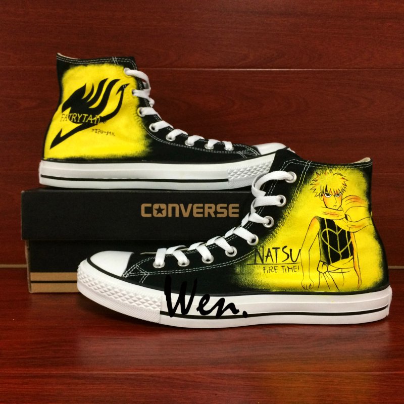 Anime Converse Shoes Design Fairy Tail Logo Hand Painted Shoes Black Canvas Sneakers