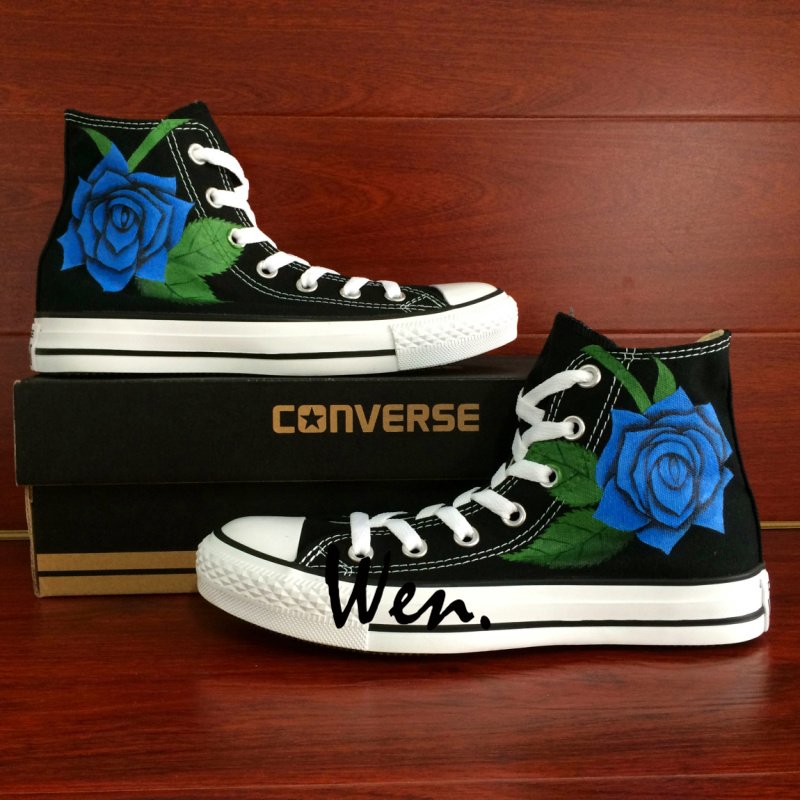Blue Rose Original Flower Hand Painted Canvas Shoes Converse All Star