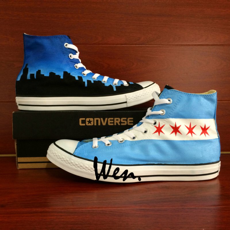 Design USA Chicago Flag City Skyline Hand Painted Shoes Design USA Chicago Flag City Skyline Hand Painted Shoes