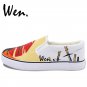 Wen Unisex Hand Painted Shoes Design Anime Samurai Shamploo White Slip on Canvas Sneakers