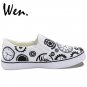 Wen Time Gears Hand Painted Slip On Shoes Original Design White Canvas Sneakers