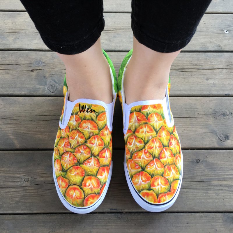 Wen Fruit Pineapple Original Design Hand Painted Shoes Slip on Flats Canvas Sneakers