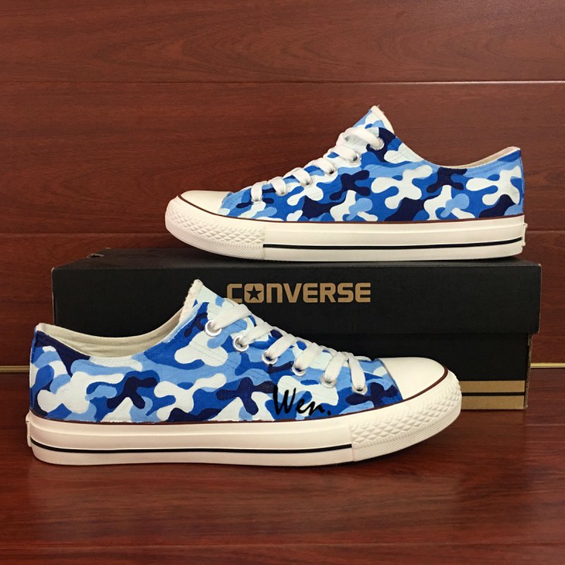 Unisex Hand Painted Shoes Custom Design Navy Camouflage Low Top Converse All Star