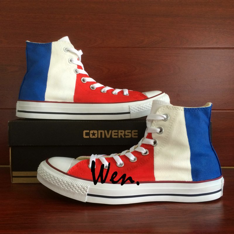 Design France Flag Hand Painted Shoes High Top Converse All Star Unisex Canvas Sneakers