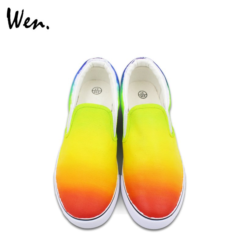 Wen Gradient Color Change Hand Painted Shoes Slip on Canvas Sneakers for Man Woman
