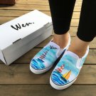 Wen Original Design Shoes Hand Painted Navigation Sailing Boat Ocean Men Women Canvas Sneakers
