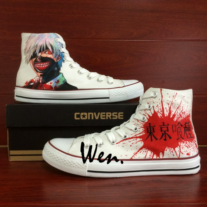 Anime Hand Painted Shoes Design Tokyo Ghouls High Top Converse All Star Canvas Sneakers