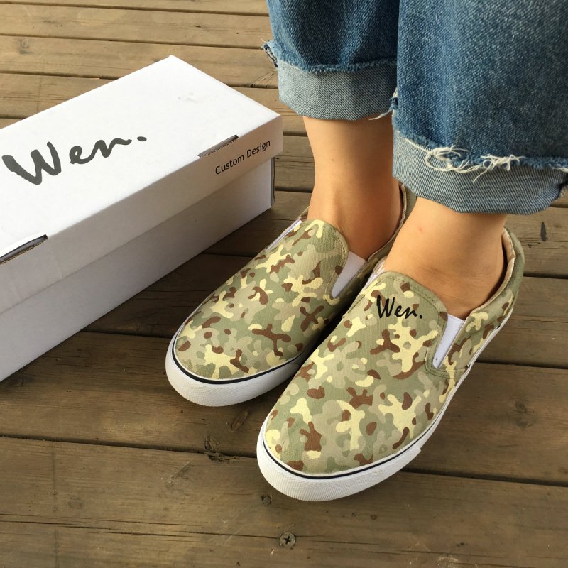 Wen Hand Painted Shoes Design Special Forces Camouflage Slip on Man Woman Canvas Sneakers