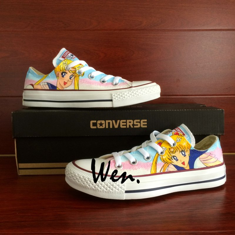 Low Top Hand Painted Shoes Design Anime Sailor Moon Converse All Star Unisex Canvas Sneakers