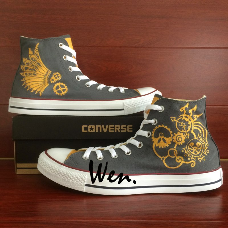 Custom Design Hand Painted Shoes Men Women's Converse All Star Steampunk Canvas Sneakers