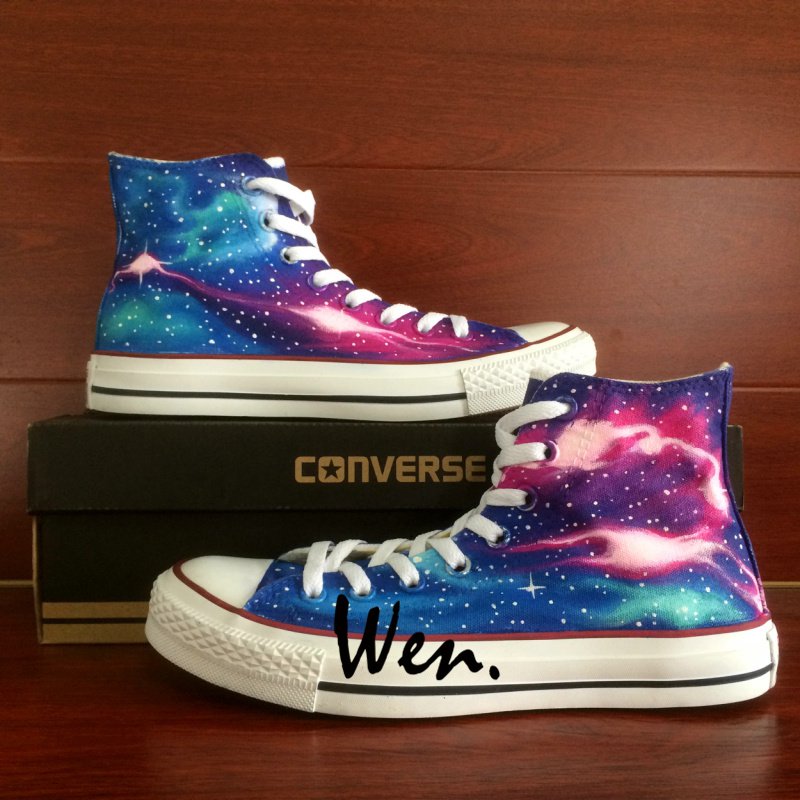 Original Galaxy Colorful Nebular Stars Design Hand Painted Canvas Shoes Unisex Converse