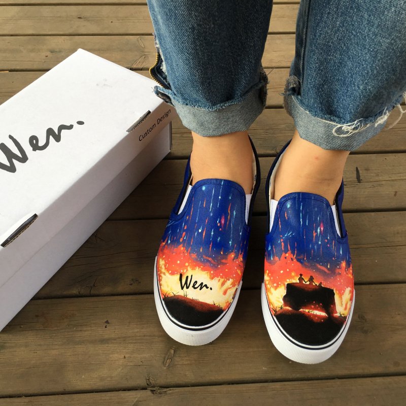 Wen Unisex Canvas Sneakers Design Beautiful Galaxy Sky Sunset Travelling Mate Hand Painted Shoes