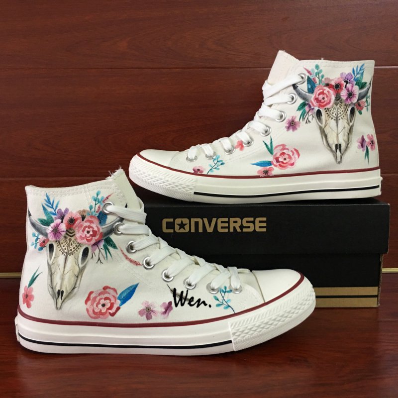 Original Design Indian Style Ox Bone Totem Floral Hand Painted Converse Shoes Canvas Sneakers