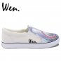 Wen Design Unisex Hand Painted Shoes Anime STEINS;GATE White Slip on Canvas Sneakers