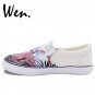 Wen Design Unisex Hand Painted Shoes Anime STEINS;GATE White Slip on Canvas Sneakers