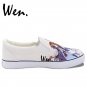Wen Design Unisex Hand Painted Shoes Anime STEINS;GATE White Slip on Canvas Sneakers