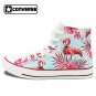 Original Design Pink Flamingo Palm Tree Flowers High Top Converse Hand Painted Canvas Shoes