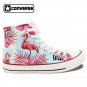 Original Design Pink Flamingo Palm Tree Flowers High Top Converse Hand Painted Canvas Shoes