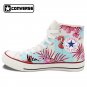 Original Design Pink Flamingo Palm Tree Flowers High Top Converse Hand Painted Canvas Shoes