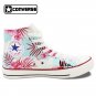 Original Design Pink Flamingo Palm Tree Flowers High Top Converse Hand Painted Canvas Shoes