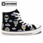 Original Design Hand Painted Canvas Sneakers Fire Balloons Clouds Black High Top Converse Shoes