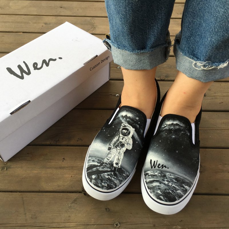 Wen Design Moon Outer Space Spaceman Astronaut Hand Painted Canvas Shoes