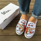 Wen Slip on Shoes Design Gun Revolver with Flowers Hand Painted Canvas Sneakers