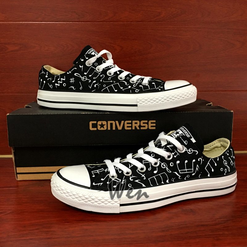 Original Design Hand Painted Canvas Shoes Music Notes Black Low Top Converse All Star