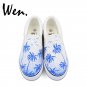 Wen Design Slip on Shoes Hand Painted Blue Coconut Palm Tree Unisex Canvas Sneakers