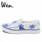 Wen Design Slip on Shoes Hand Painted Blue Coconut Palm Tree Unisex Canvas Sneakers