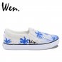 Wen Design Slip on Shoes Hand Painted Blue Coconut Palm Tree Unisex Canvas Sneakers