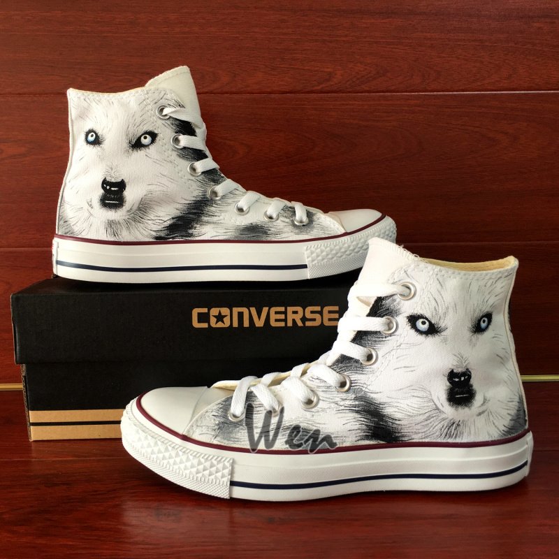 Wolf Hand Painted Canvas Shoes Custom Design White High Top Converse Chuck Taylor