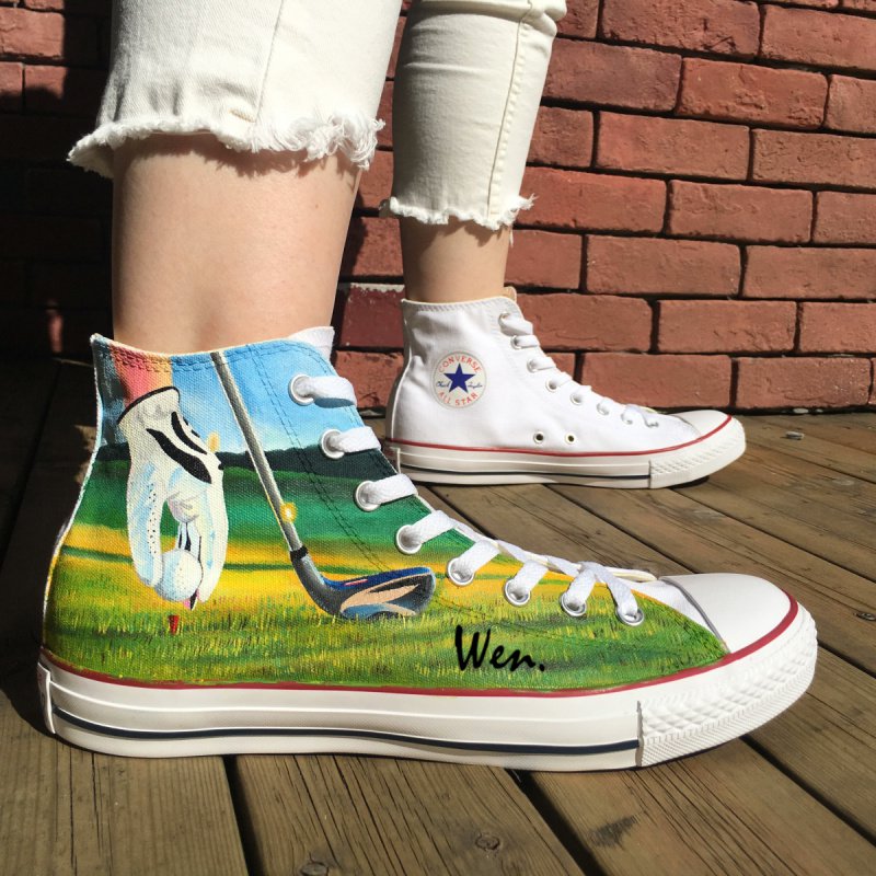 Custom Design Golf Grass Converse Shoes for Man Woman Hand Painted ...
