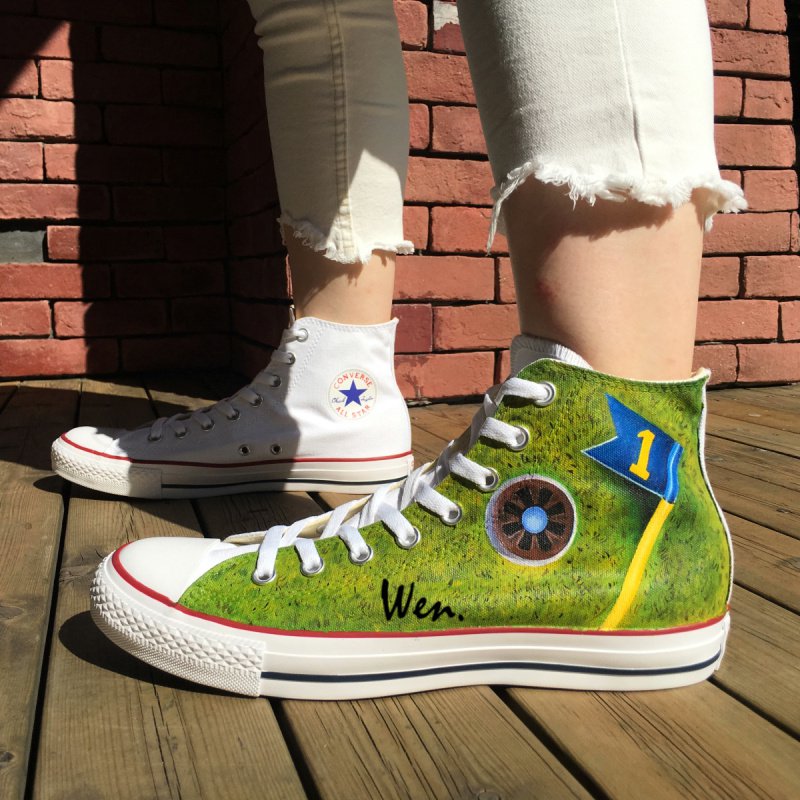 Custom Design Golf Grass Converse Shoes for Man Woman Hand Painted Canvas Sneakers