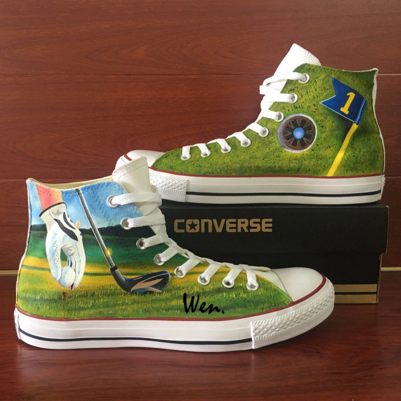 Custom Design Golf Grass Converse Shoes for Man Woman Hand Painted Canvas Sneakers