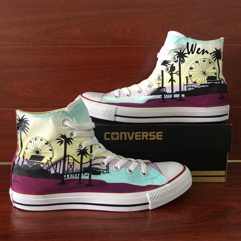 Original Converse Hand Painted Shoes Design Santa Sunset Coconut Tree Unisex Sneakers