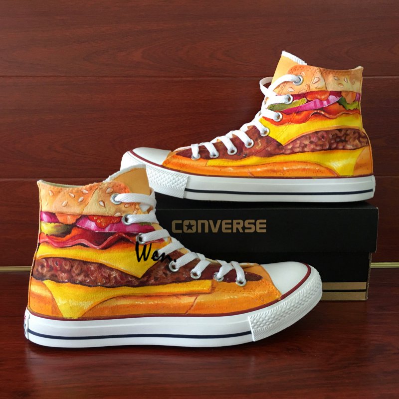 Original Design Hamburger Hand Painted Canvas Shoes Unisex Converse High Top Sneakers