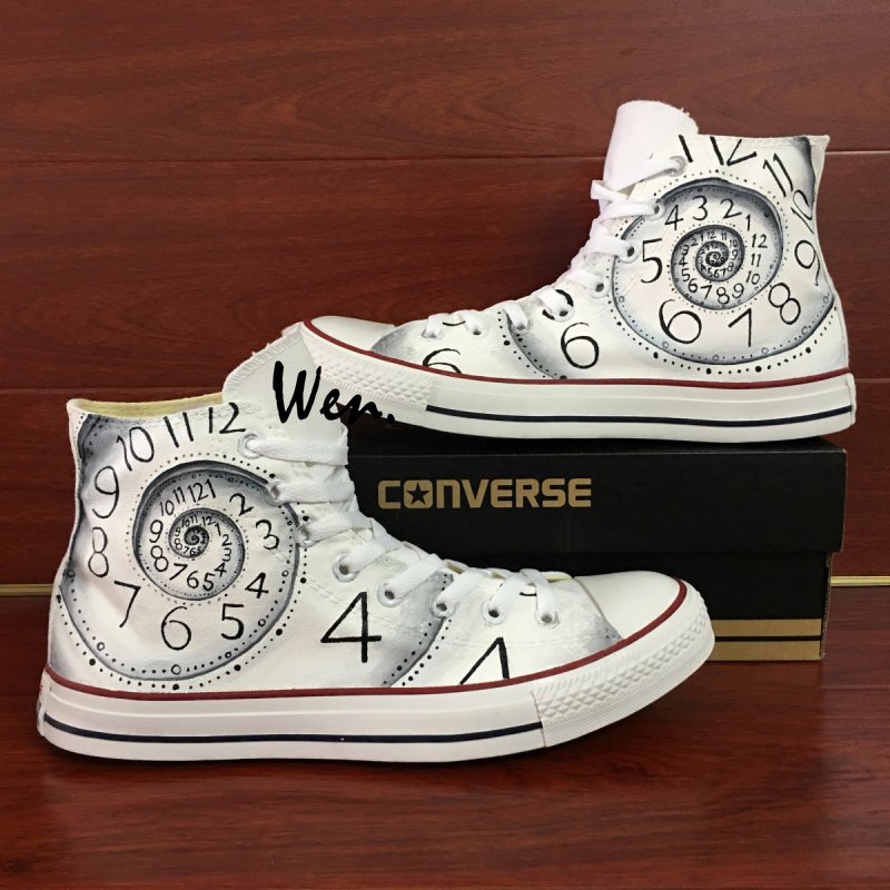 Unisex Canvas Shoes Converse Design Time Clock Hand Painted All Star Chuck Sneakers