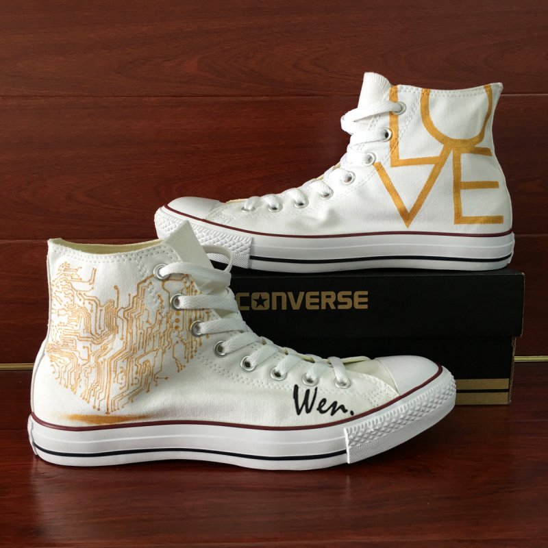 White Converse Shoes Custom Design LOVE Pattern Hand Painted Canvas Sneakers