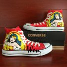 Classic Red High Top Converse Shoes Design Wonder Woman Hand Painted Canvas Sneakers