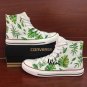 Green Leaves Hand Painted Shoes White Canvas Converse All Star Unisex High Top Chuck Sneakers