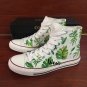 Green Leaves Hand Painted Shoes White Canvas Converse All Star Unisex High Top Chuck Sneakers