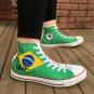 Brazil Flag Hand Painted Shoes Design Bird Green-Winged Macaw Converse All Star Sneakers